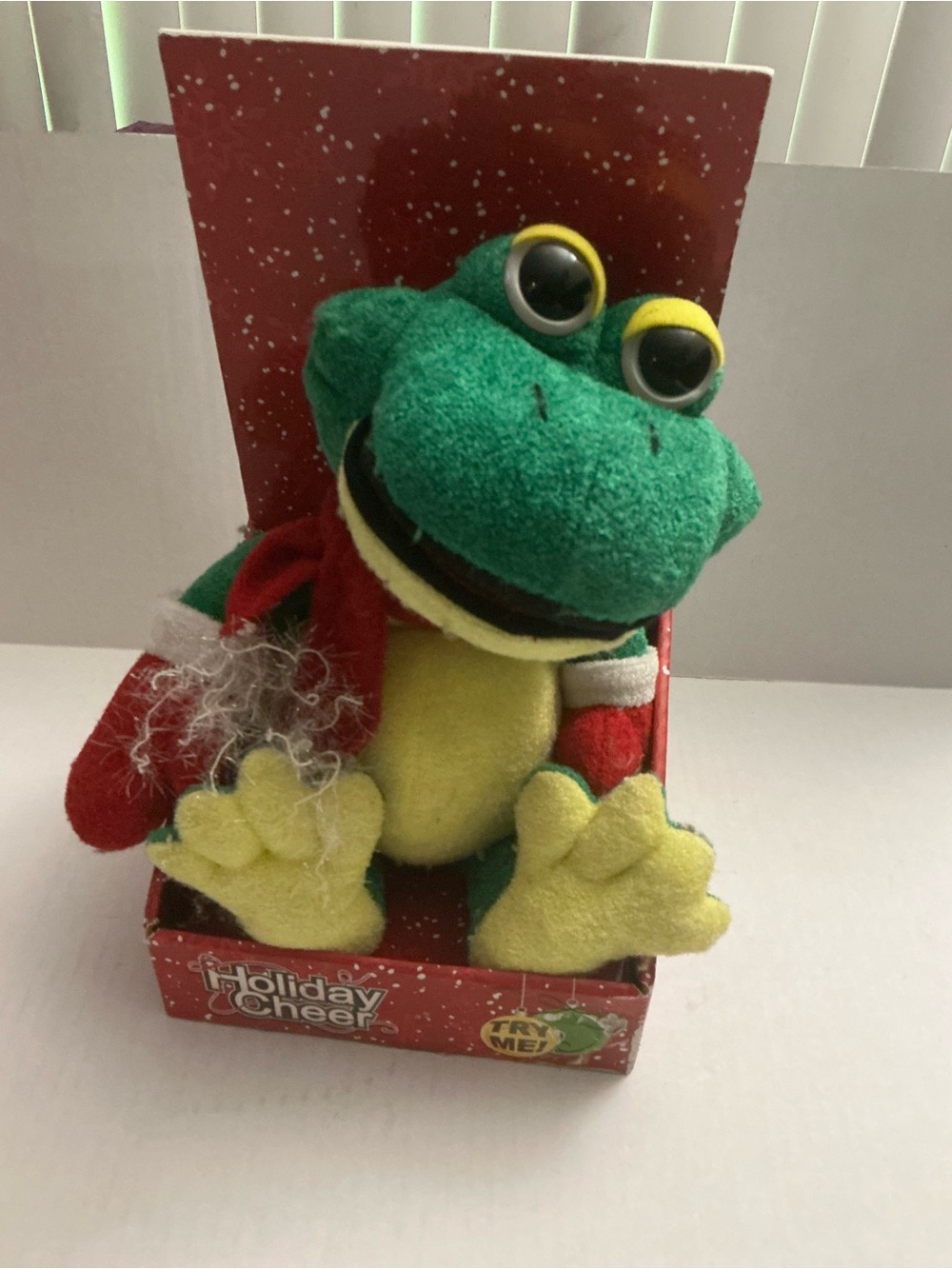Holiday Plush Frog Toy - Green and Yellow with Red Scarf